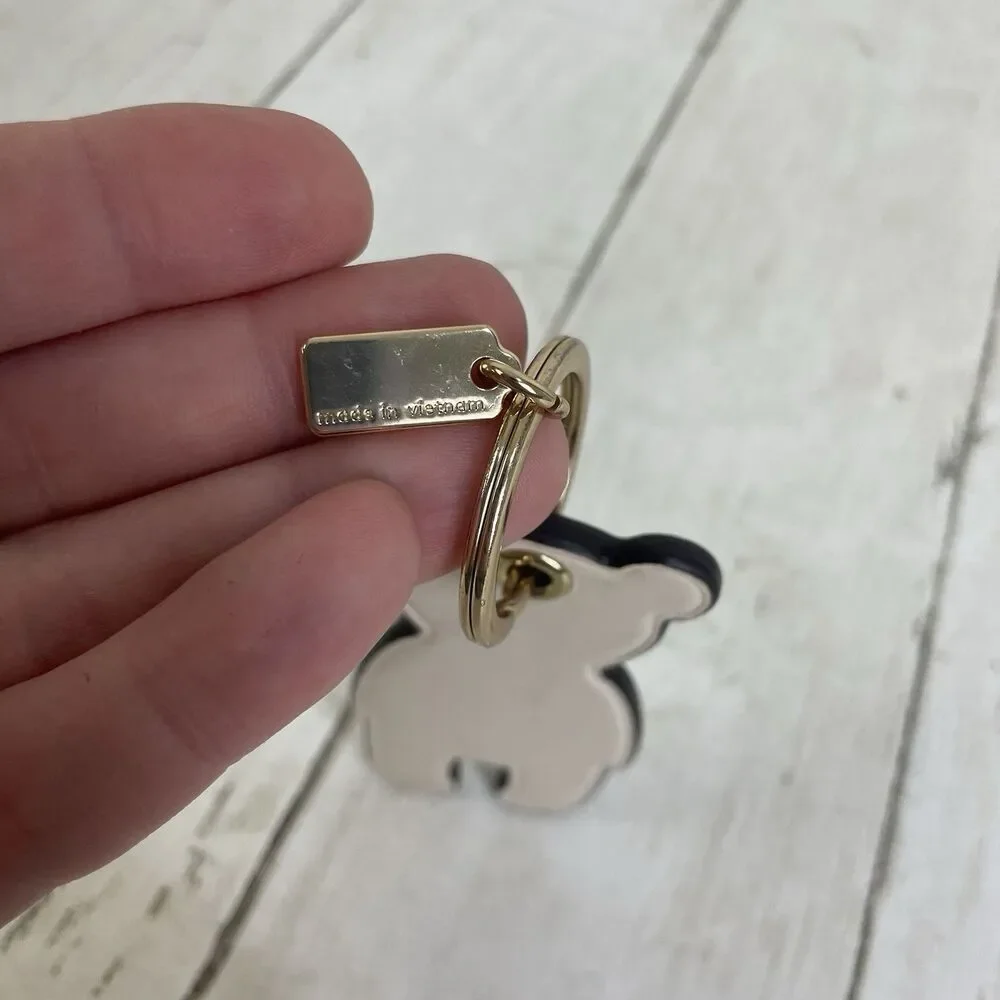 COACH Leather Creamy White Teddy Bear Keychain Purse Charm
